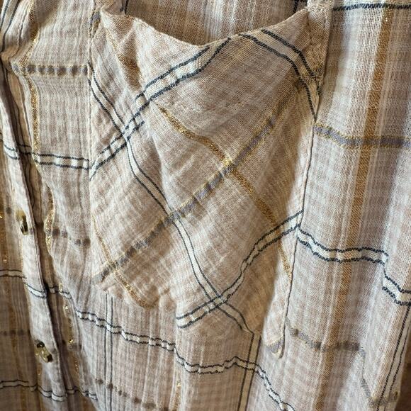 Free People Women’s Plaid Shirt Button Up Break My Stripe Long Sleeve Size Large - Picture 6 of 14